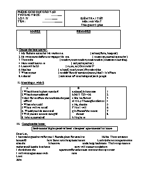 Ma trận và đề kiểm tra một tiết học kì I Tiếng anh lớp 7 - Năm học 2016-2017 - Trường THCS Sơn Hạ